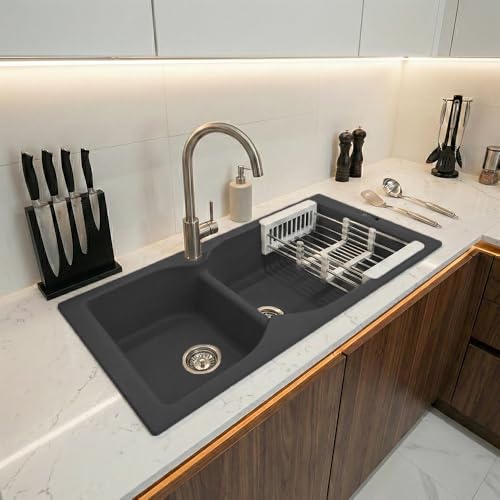 Image of JAYKO Quartz Acrylic Kitchen Sink for Modular Kitchen | Granite Finish, Scratch & Heat Resistant | Easy to Clean & Stylish Sink for Home (LI, 40x20in)