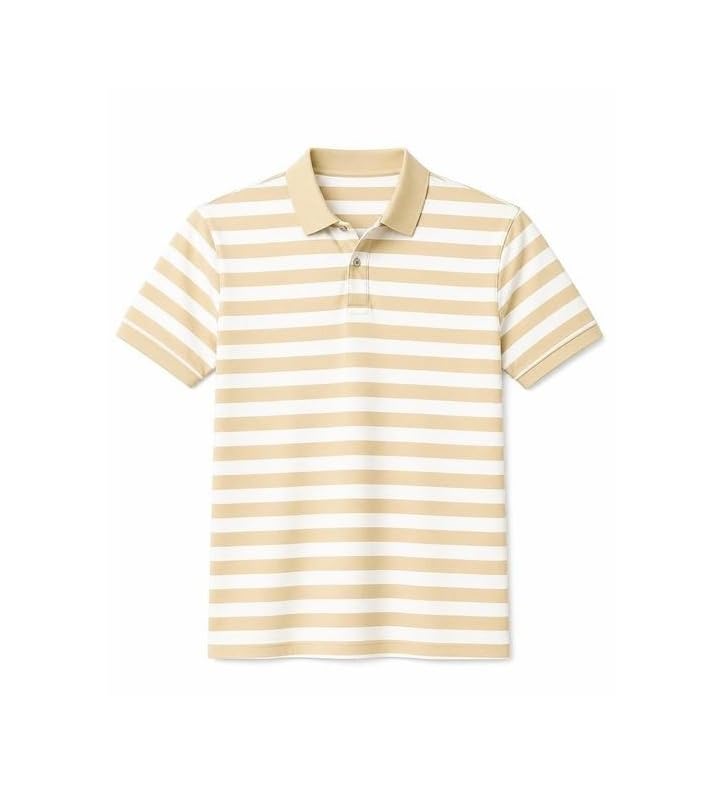 AARIFEX Collection Men Polo Neck Striped T Shirt Short Sleeve Soft Stretch Casual Outfit Daily Comfort Yellow L-picture-20