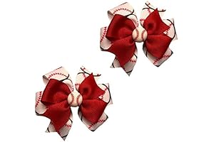 Baseball Hair Bows for Girls - Two-Piece Set in Red and Black