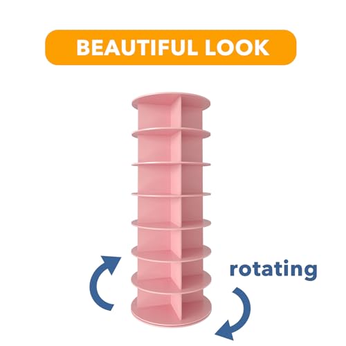SpaceAid 7 Tier Rotating Shoe Rack Tower, Spinning Shoe Display Lazy Susan, Revolving 360 Shoe Rack Storage Round Carousel, Vertical Handbag Rotate Shoes Closet Organization (7-Tier Pink)