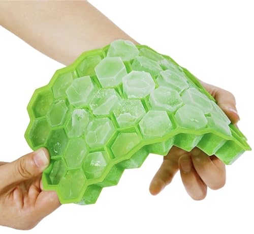Image of Silicone Ice Cube Trays with Lids Pack of 1Easy-Release Hexagon Ice Maker for Freezer, Reusable Food-Grade Ice Molds for Cocktail Bar, Whiskey, Iced Coffee & Home Kitchen (Green) (1)