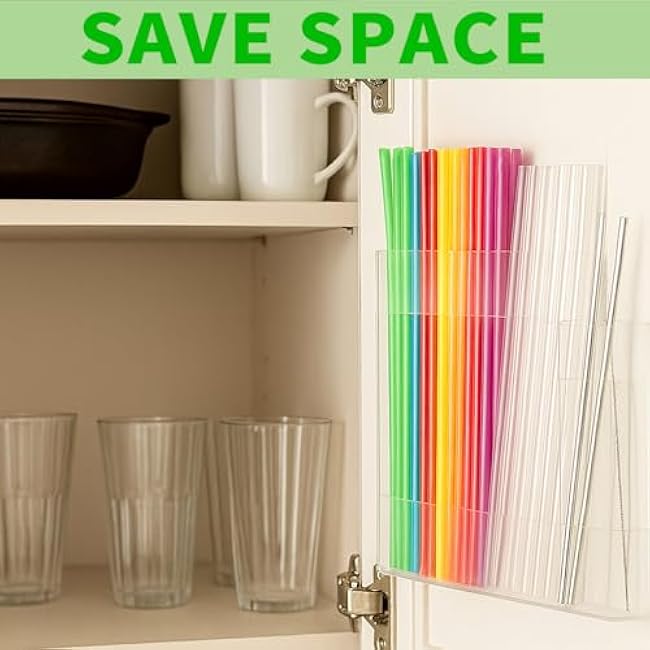 Hanging Acrylic Straw Dispenser Organizer for Cabinet, Reusable Straws Holder Storage Container for Kitchen Counter Cupboard Drinking, for Long & Short Straws (Clear)