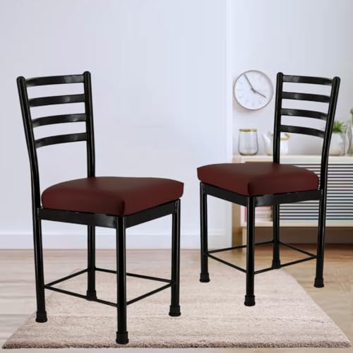 Image of Zidle Asphalt pre Assembled Set of 2 Dining Visitor Extra Support Leatherette seat Cushion Chair for Living Room| Home | Restaurant |Powder Coated Metal Legs (2, Brown, Black Coated Frame)