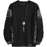 [エアバイ] ペイズリー 柄 スイッチ プルオーバー 長袖 ゆったり おしゃれ 春 秋 スウェット メンズ 黒 ブラック カットソー しわにならない ストレッチ 服 トップス キャンプ フィッシング ダンス 涼しいシャツ 長袖 原宿 バスケ 学生 スウェット ビジネス おもしろ おしゃれ かわいい スリム 韓国 スポーツ ストリート 部屋着 原宿風 秋 夏 春用 春夏 春物 4S-A01-BKM