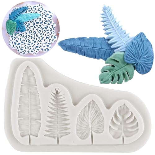Hawaiian Turtle Leaf Fondant Molds Palm Leaf Banana Leaf Chocolate Silicone Molds Tropical Plant Clay Resin Molds For Cupcake Topper Cake Decoration Sugar Craft Candy Polymer Clay Gum Paste