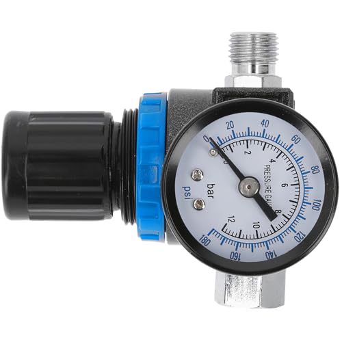 Högert Technik Druckregler mit Manometer 1/4 Zoll für Lackierpistolen, Druckluftwerkzeuge, Kompressor Zubehör, Einstellbarer Luftdruckregler bis 12 BAR 174 PSI
