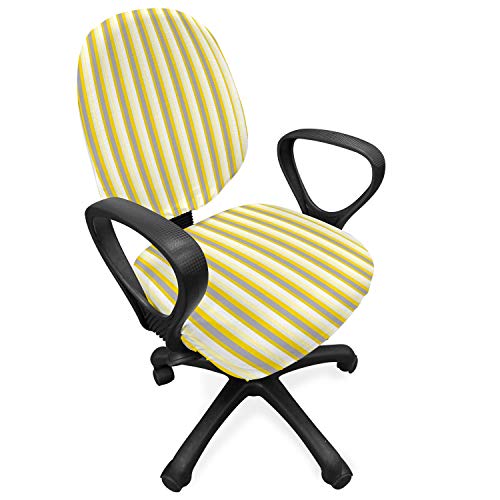 Ambesonne-Grey-and-Yellow-Office-Chair-Slipcover-Circus-Tent-Inspired-Vintage-Retro-Stripes-Modern-Image-Protective-Stretch-Decorative-Fabric-Cover-Pale-Yellow-White
