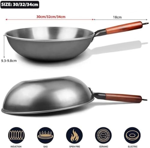 Wok de Hierro Hecho a Mano con Mango de Madera miniatura 2