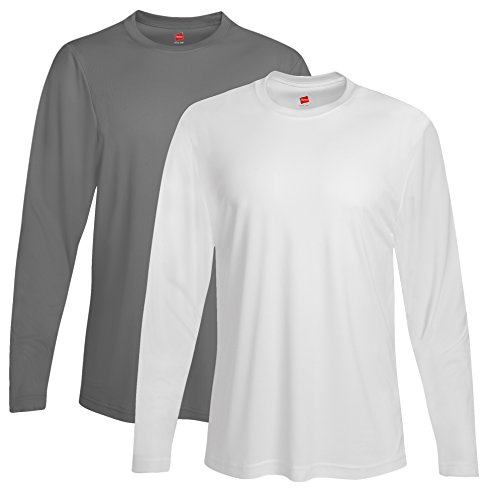 Hanes Men's 2 Pack Long Sleeve Cool Dri T-Shirt UPF 50+ - 1 Graphite / 1 White - Medium