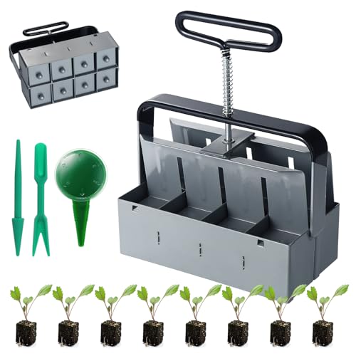 Fippy Manueller Bodenblocker Anzucht, 8 Cell Manual Soil Block Maker Edelstahl Bodenblocker 5x5cm für Samen-Stater, Umpflanzen,Gewächshaus (Doppelte Row)