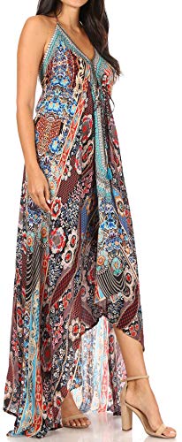 Image of Sakkas Lizi Womens Maxi High-Low Halter Handkerchief Long Dress Beach Party