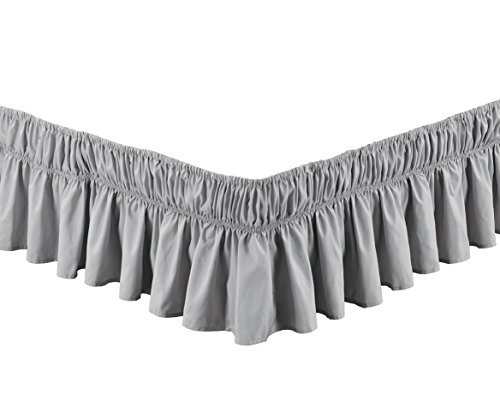 Wrap Around 21" Inch Long Fall Light Grey Ruffled Elastic Solid Bed Skirt Fits All Twin, Twin Xl And Full Size Bedding High Thread Count Microfiber Dust Ruffle, Soft & Wrinkle Free. #TOP20