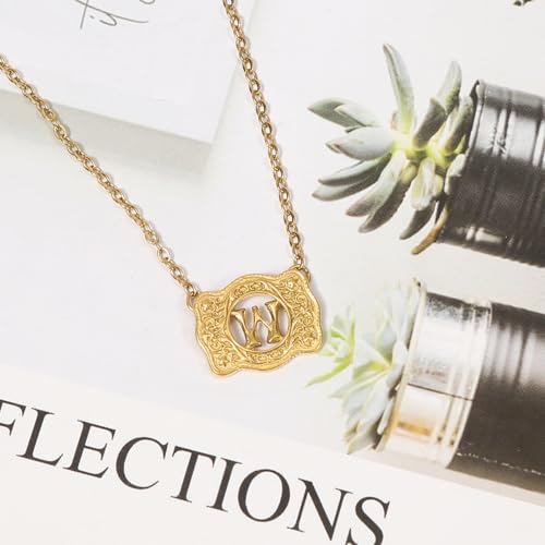 14K Gold Belt Buckle Necklace Western Style Initial Letter Pendant Necklace, Decorative Belt Buckle Frame Design
