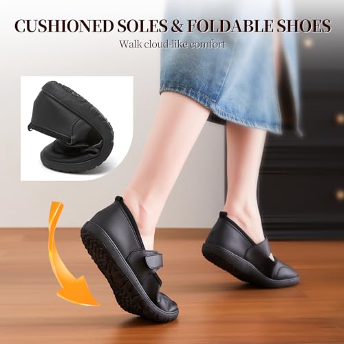 Waluzs Walking Flats Shoes Women Leather Ballet Flats Cute Mary Jane Flat Comfort Shoes Slip-on Loafer with Strap4