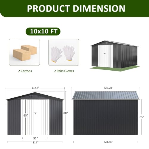 Image of DAUSOLA 10x10 FT Outdoor Storage Shed, Metal Garden Tool Sheds for Backyard | Sturdy Upgrade, Weatherproof, Ample Space, Secure Lockable Doors, Solid Base, Durable, Low-Maintenance, For Garden Patio Lawn