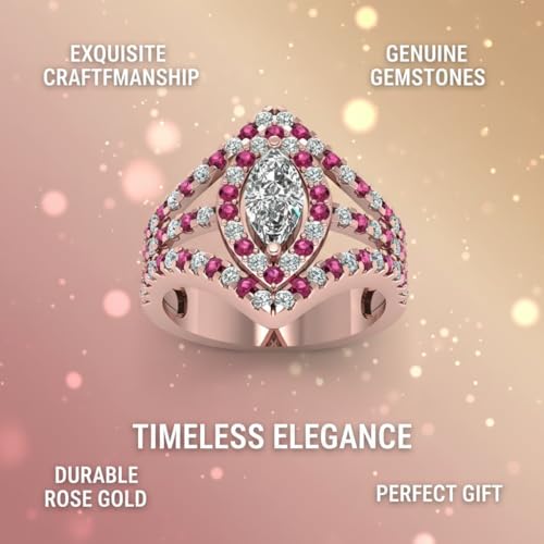 Image of Choose Your Gemstone Royal Empress Ring rose gold plated Marquise Shape Halo Engagement Rings Affordable for your Girlfriend, Wife, Partner Wedding US Size 4 to 12