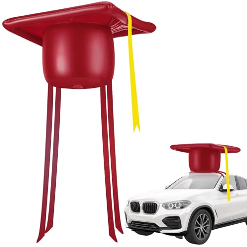 Seenelling 20 Inch Large Inflatable Graduation Cap Car Decoration Class of 2026 Golf Cart Graduation Cap PVC Blow up Decor for Car Roof High School Collage Party Favor Grad Parade(Red)