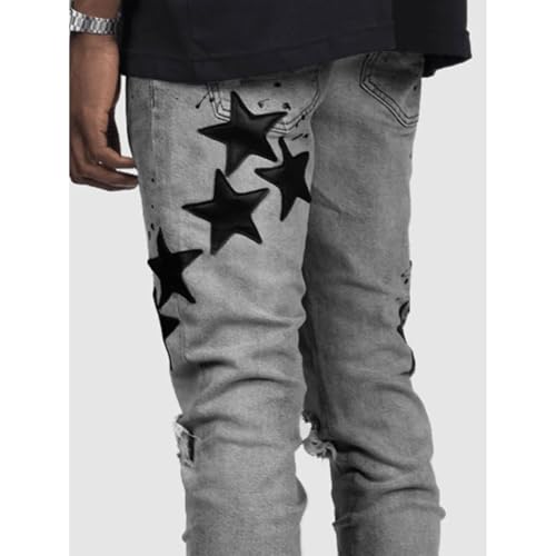 Men's Embroidered Star Jeans Distressed Stretch Slim Fit Stacked Jeans Straight Leg Hip Hop Denim Pants Streetwear4