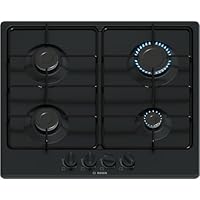 Bosch PGP6B6K80 Serie 4, Piano cottura a gas, Manopole a ponticello: controllo ergonomico, 4 fuochi, Nero, 60 cm