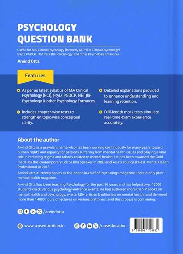 Image of Psychology Question Bank | MA Clinical Psychology (RCI), PsyD, PGDCP, UGC NET JRF Psychology, and other Psychology entrance examinations.