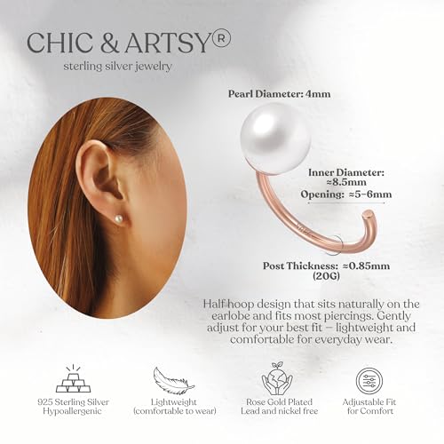 Image of CHIC & ARTSY 925 Sterling Silver Half Hoop Earrings for Women, Small Huggie Hoops Set with Ball Bar Star Moon Cross & Pearl, Lightweight Comfort Fit Everyday & Sleep Earrings