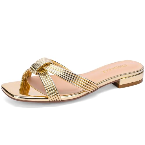 Women's Fashion Flat Slide Sandal Knot Strappy Square Open Toe Sandals Dressy Slippers for Summer - Main Image