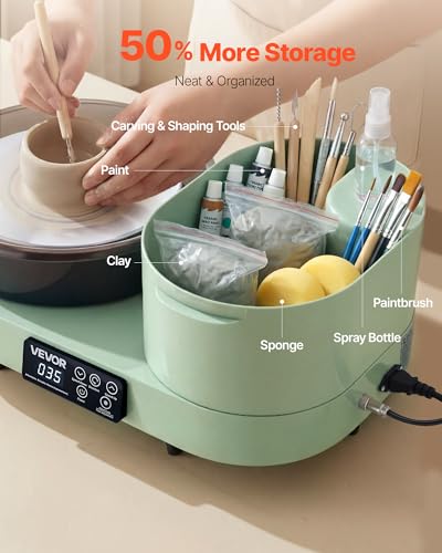 Image of VEVOR Pottery Wheel for Adults, 11 inch Aluminum Turntable, 450W Electric Table Top Pottery Wheel with Foot Pedal, 30-300 RPM Adjustable Speed, Aluminum Body, for Beginners, DIY Clay Art Craft, Green