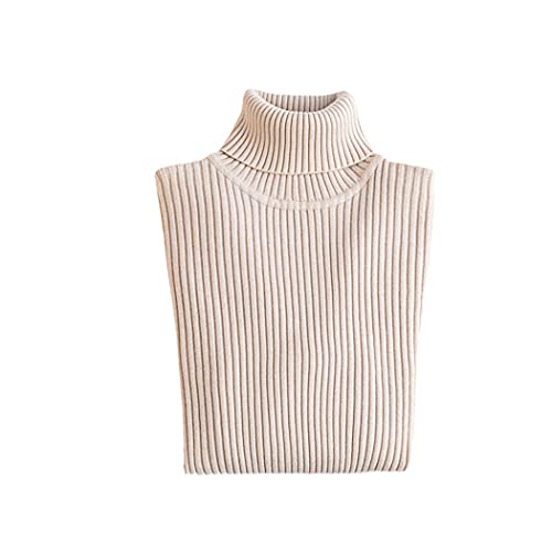 LIOPJH Primavera Autunno Donne A Costine Maglia Dolcevita Maglione Casual Morbido Maglione Stretch Pullover, Beige, M
