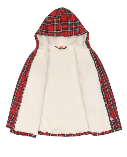 Image of ZENTHACE Boys Sherpa Fleece Lined Flannel Plaid Button Down Shirt Jacket,Hooded Flannel Shirt with Hand Pockets
