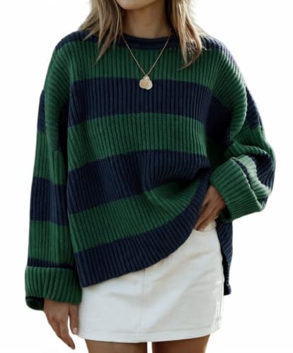 Image of Simier Fariry Womens Fall Winter Long Sleeve Oversized Striped Sweater
