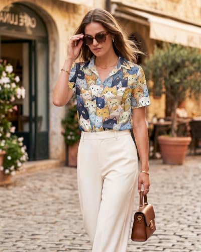 Image of 99TIMORO Fantasy Character Button Down Shirt for Women Short Sleeve | Novel Movie Themed V Neck Collared Tops Lightweight Breathable Beach Vacation Casual Wear Summer Mother Gifts Classic Fit