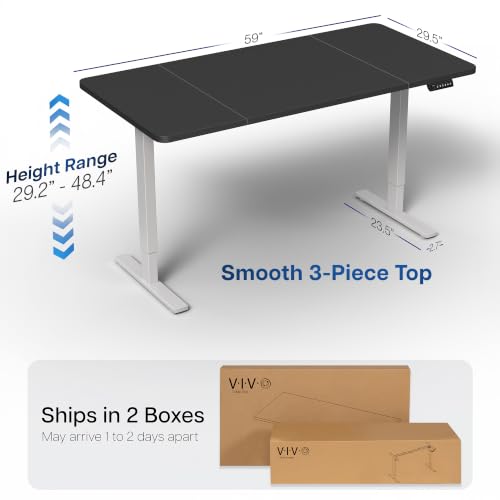 Image of VIVO Black 60 x 30 in Standing Desk, DESK-KIT-1G6B-30 | Electric, Holds 220 lbs, Sit Stand, Height Adjustable, Extra Deep Table Top, Memory Presets, 1B Series, Gray Frame