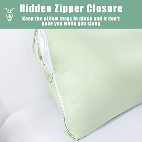 Image of Body Cooling Pillow Cases Cover, Bamboo Rayon Green Body Pillowcases with Zipper Closure, Cool and Breathable Pillow Case for Hot Sleepers and Night Sweats, 20x54 inches