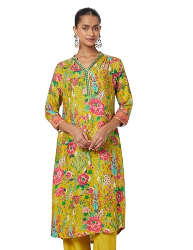 Image of BIBA Women Viscose Straight Fit Liva Straight Printed Kurta