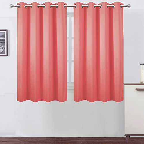 Image of LEMOMO Coral Blackout Curtains 52 x 54 Inch Length /Set of 2 Curtain Panels /Thermal Insulated Room Darkening Blackout Curtains for Bedroom