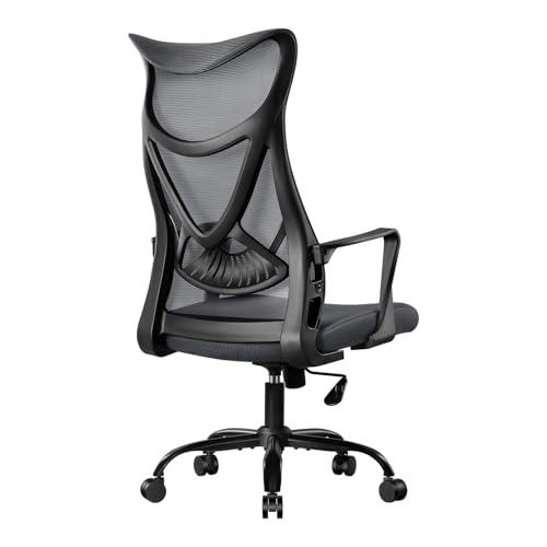 Klihome Silla Trabajode Malla Transpirable, Silla Ergonómica de Oficina, Sillón Giratorio con Respaldo Ajustable y Reposabrazos, Regulable en Altura, Gris