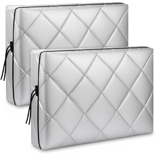 Hillsuren 2 Pcs Indoor Air Conditioner Cover for Window, Ac Unit Covers for Inside with Drawstring Double Insulation Silver(17 x 13 x 3.5 Inch)