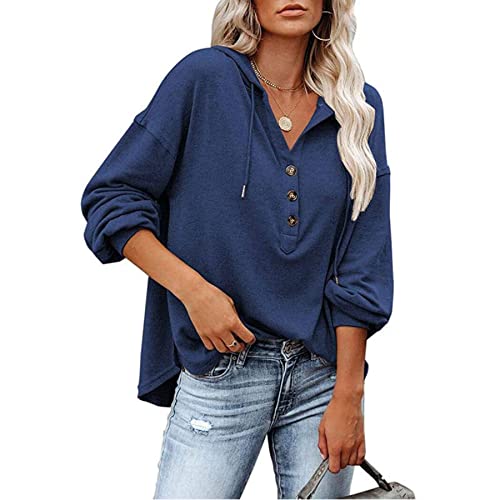 Sweat à capuche de sport pour femme col en V Bleu Haze taille L