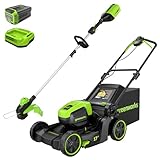 Greenworks 60V 17' Brushless (Push) Mower + 60V 13' String Trimmer, 4.0Ah Battery and 3A Charger