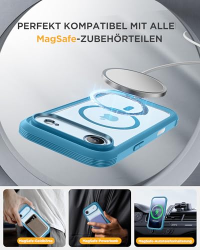Image of Miracase Magnetic for iPhone Air Case 6.5 inch [Compatible with MagSafe] Full-Body Phone Case with Built-in Glass Screen Protector & Camera Control,Drop Proof iPhone 17 Air Case Cover, Blue