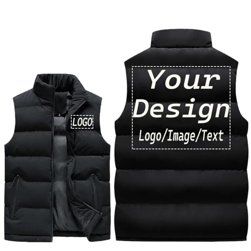 ZYWEHC DIY Logo Ärmellose Herrenweste mit Stehkragen, Dick Gefüttert Winddicht Winter Mantel Individueller Aufdruck Warme Weste Personalisiertes Geschenk Color1,3XL