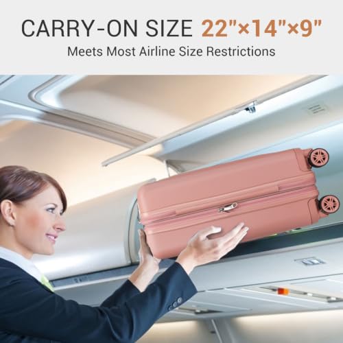 Image of Kono Carry On Luggage 22x14x9 Airline Approved 20 Inch Expandable, Nude | Lightweight PC+ABS Carry-On Luggage, Durable Hardshell Suitcase with 360 Spinner Wheels, TSA Lock, Ideal for 1-3 Days Trips