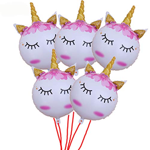 5 Pack 34" Cute Unicorn Head Aluminum foil Balloons Mylar Balloons for Children's