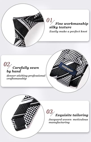 Image of HISDERN Stripe Tie Mens Ties with Pocket Square Set Classic 3.4'' Silk Formal Necktie Handkerchief for Business Wedding