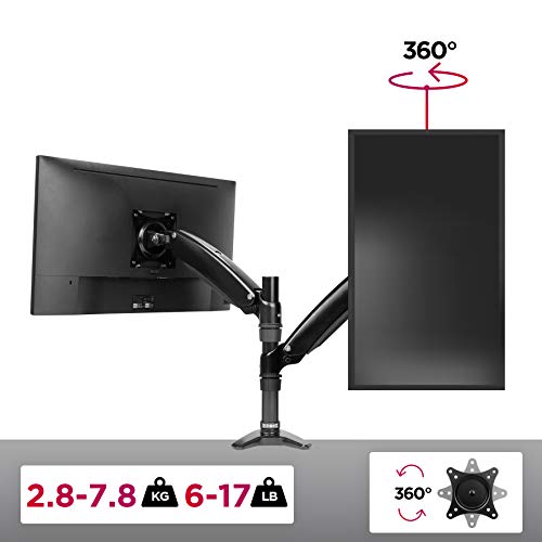 Duronic Monitor Arm Stand Dm551X1 | Single Pc Desk Mount | Black | Aluminum | Height Adjustable | For One 15-27 Inch Led Lcd Screen | Vesa | 17Lbs Capacity | Tilt -90°/+85° Swivel 180° Rotate 360° #TOP3