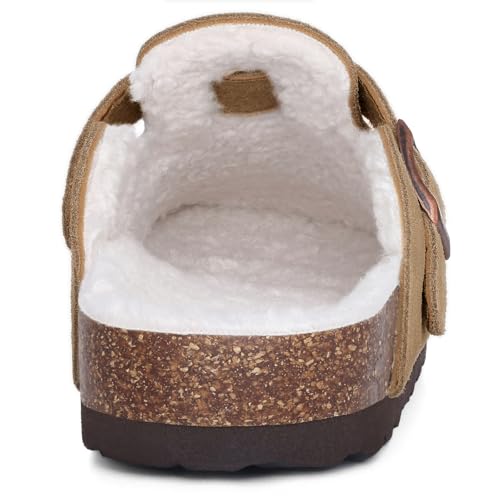 Image of KIDMI Women's Fur Lined Genuine Suede Clogs Fuzzy Cork Footbed Potato Shoes | Adjustable Metal Buckle, Non-slip Rubber Soles, Cushioning, Cozy and Warm, Supportive, Indoor, Outdoor, Winter, Casual