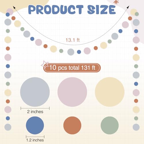 Image of Outus 10 Pieces Colorful Circle Garland Banner Hanging Paper Dot Decorations for Classroom, Birthday Party, Baby Shower, Wedding Backdrop & Photo Booth Graduation Decor (Boho Color)
