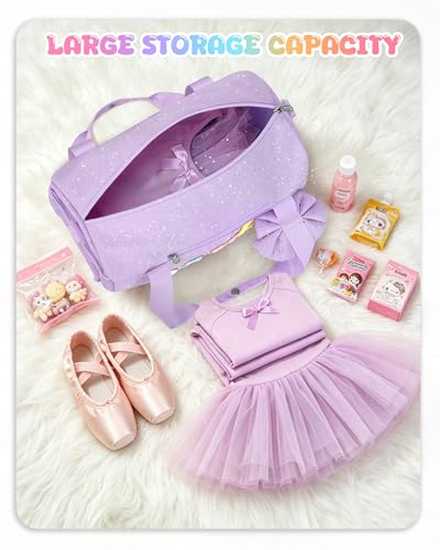Image of Glitter Dance Ballet Bag Small Cheer Duffle Travel Bag with Bow Decoration