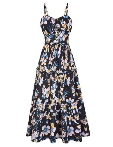 Image of GRACE KARIN 2026 Women's Spaghetti Vacation Sundress Summer Beach Flowy Boho Floral Maxi Dresses with Pockets