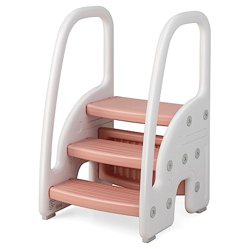 COSTWAY Taburete de 3 Escalones para Niños, Taburete Infantil con Manijas de Seguridad y Escalones...